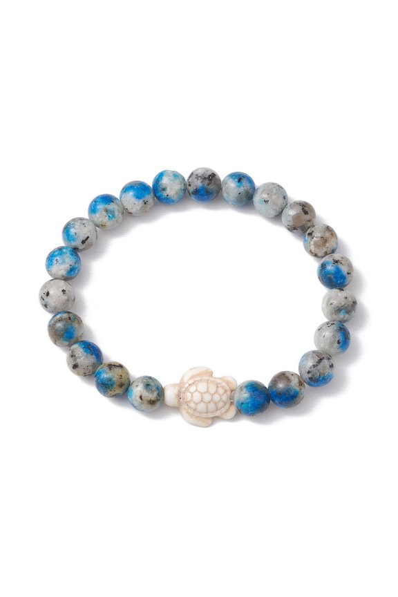 10 pc 8mm Round Dyed Natural Jade Imitation K2 Stone Stretch Bracelets Summer Beach Turtle Turquoise Bracelets Inner Diameter: 2-3/8 inch(6cm)