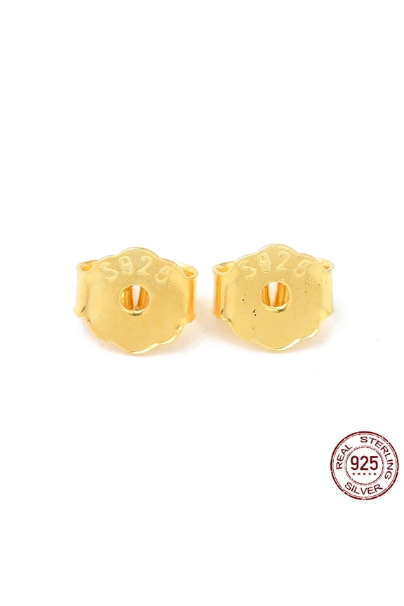 10 pc 925 Sterling Silver Friction Ear Nuts Butterfly Earring Backs for Post Earrings with S925 Stamp Real 18K golden Plated 4x4.5x2mm