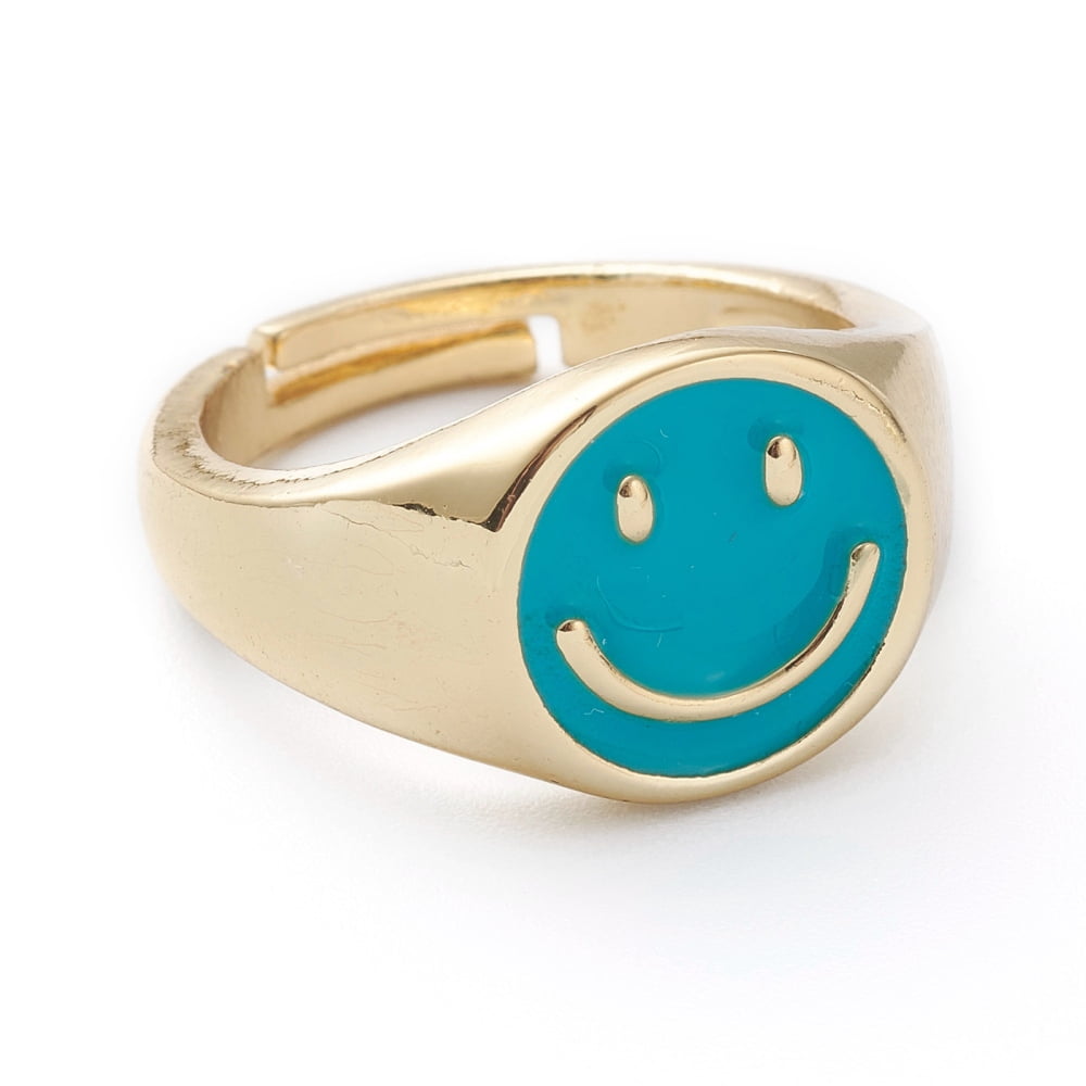 10 pc Adjustable Brass Enamel Finger Rings Long-Lasting Plated Smiling ...