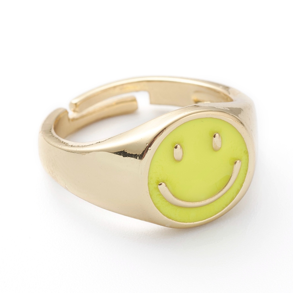 10 pc Adjustable Brass Enamel Finger Rings Long-Lasting Plated Smiling ...