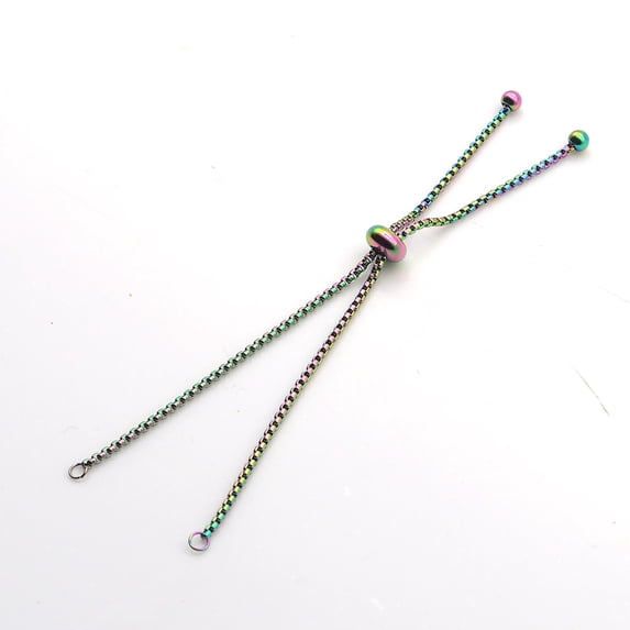 10 pc Adjustable Ion Plating(IP) 201 Stainless Steel Slider Bracelets Making Box Chain Bolo Bracelets Making Rainbow Color Single Chain Length: 11.5cm