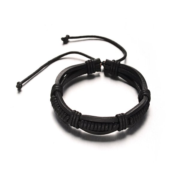 10 pc Adjustable Leather Cord Bracelets Black 56mm 13x9mm