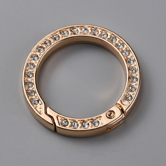 10 pc Alloy Crystal Rhinestone Spring Gate Rings Ring Shape Light Gold 34x5mm Inner Diameter: 24.5mm