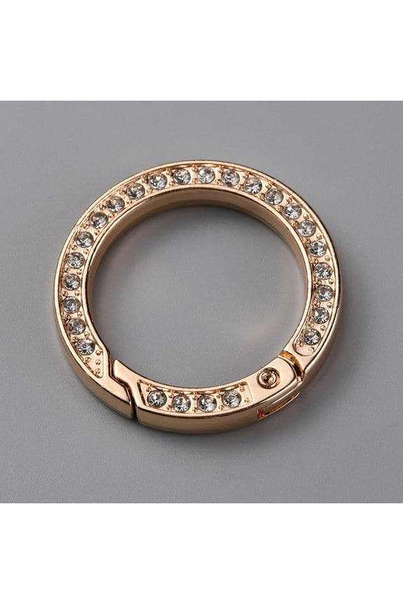 10 pc Alloy Crystal Rhinestone Spring Gate Rings Ring Shape Light Gold 34x5mm Inner Diameter: 24.5mm