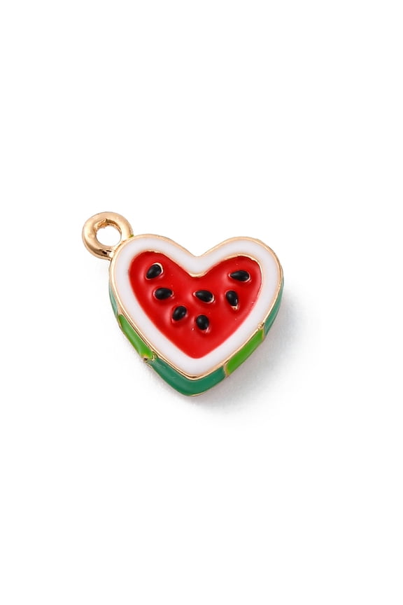 10 pc Alloy Enamel Charms Golden Heart Watermelon 12.5x13.5x4.5mm Hole: 1.4mm