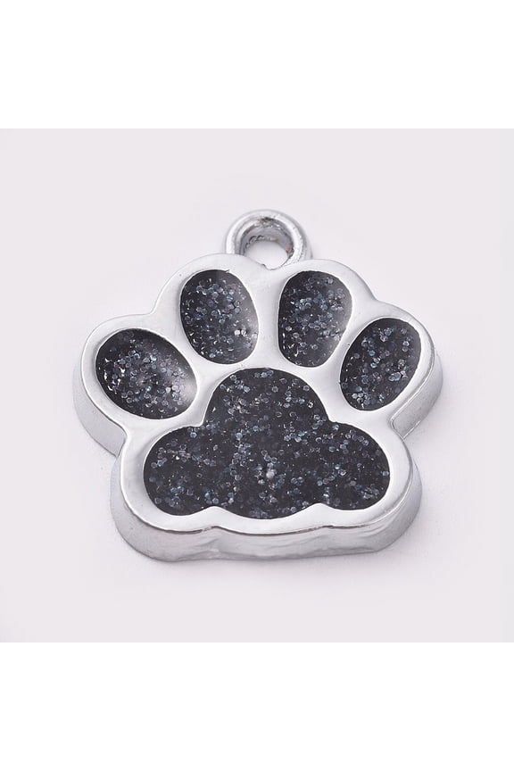 10 pc Alloy Enamel Charms with Glitter Powder Dog Paw Prints Platinum Black 17.7x16.6x2mm Hole: 2mm