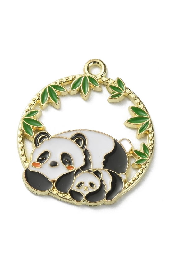 10 pc Alloy Enamel Pendants Flat Round Light golden Panda Pattern 28x24.5x1.5mm Hole: 1.8mm