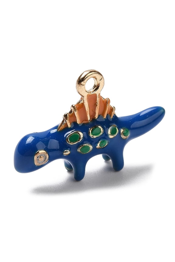 10 pc Alloy Enamel Pendants Golden Dinosaur Charm Steel Blue 13x19x5mm Hole: 1.4mm