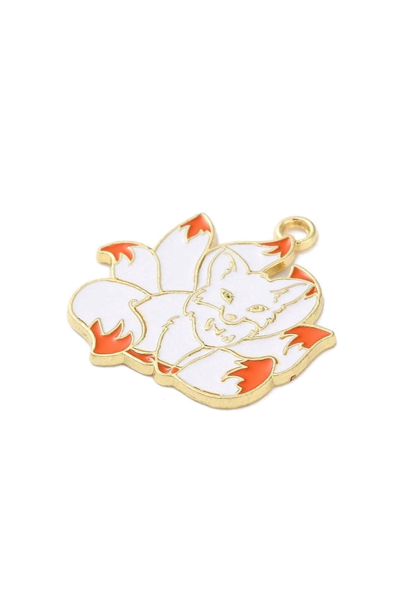 10 pc Alloy Enamel Pendants Golden Nine-tailed Fox Charm Orange Red 28x27x1.2mm Hole: 1.5mm