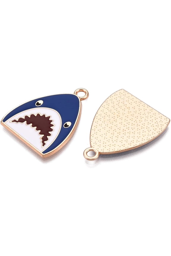 10 pc Alloy Enamel Pendants Lead Free Cadmium Free Shark Charm Golden Royal Blue 28x21.5x1.5mm Hole: 2mm