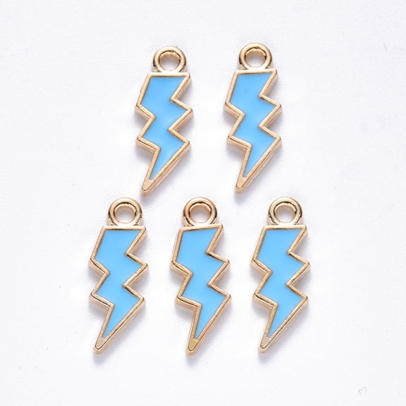 10 pc Alloy Enamel Pendants Lightning Bolt Light golden Deep Sky Blue 20x7x1.5mm Hole: 2mm