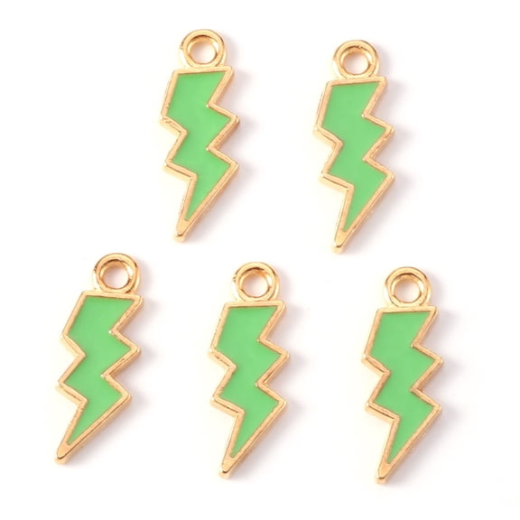 10 pc Alloy Enamel Pendants Lightning Bolt Light golden Lime 20x7x1.5mm Hole: 2mm