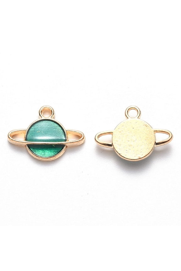 10 pc Alloy Enamel Pendants Planet Universe Space Charms Light Gold Teal 12x16.5x3mm Hole: 1.6mm