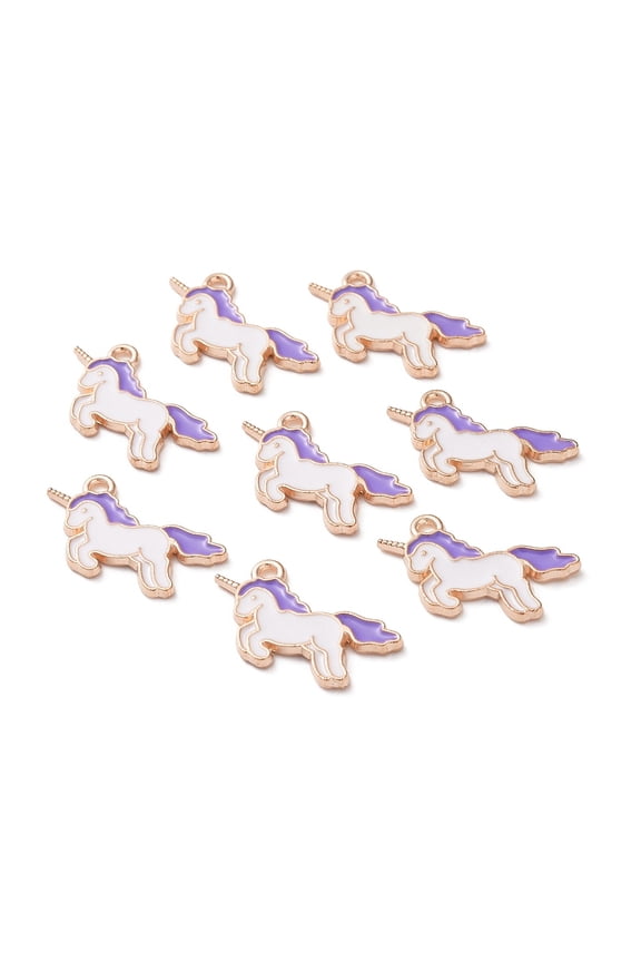 10 pc Alloy Enamel Pendants Unicorn Light Gold Lilac 20x15x1.5mm Hole: 1mm