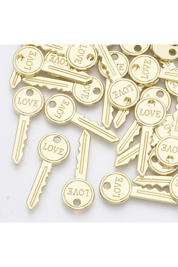 10 pc Alloy Pendants Key with Word Love Light Gold 27.5x10.5x1.5mm Hole: 2mm