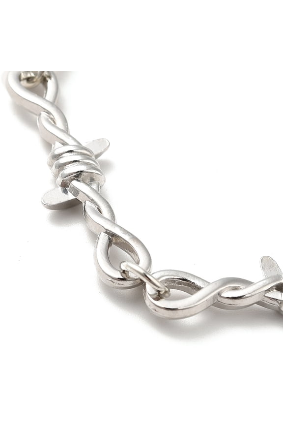 10 pc Alloy Thorns Link Chain Bracelet Punk Barbed Wire Bracelet for Men Women Platinum 7-3/8 inch(18.8cm)