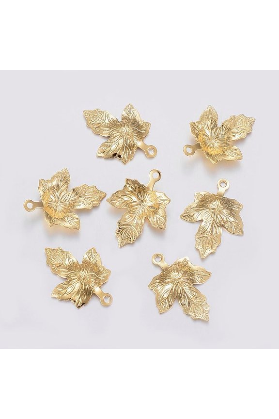 10 pc Autumn Theme 304 Stainless Steel Charms Maple Leaf Golden 15x12x2mm Hole: 1mm