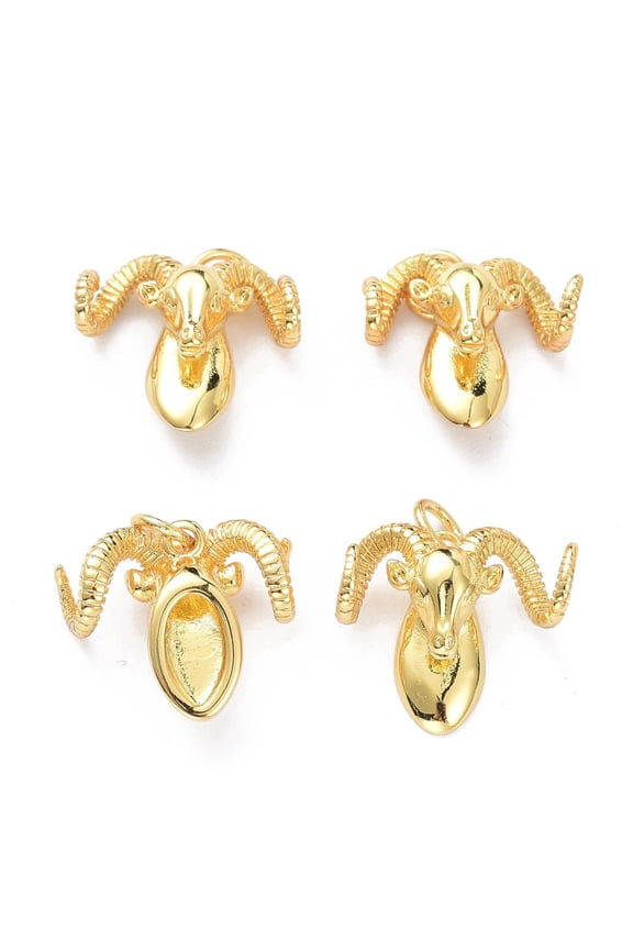 10 pc Brass Charms with Jump Ring Long-Lasting Plated Goat Sheep Real 18K golden Plated 14x15x6mm Jump Ring: 5x1mm 3.5mm Inner Diameter