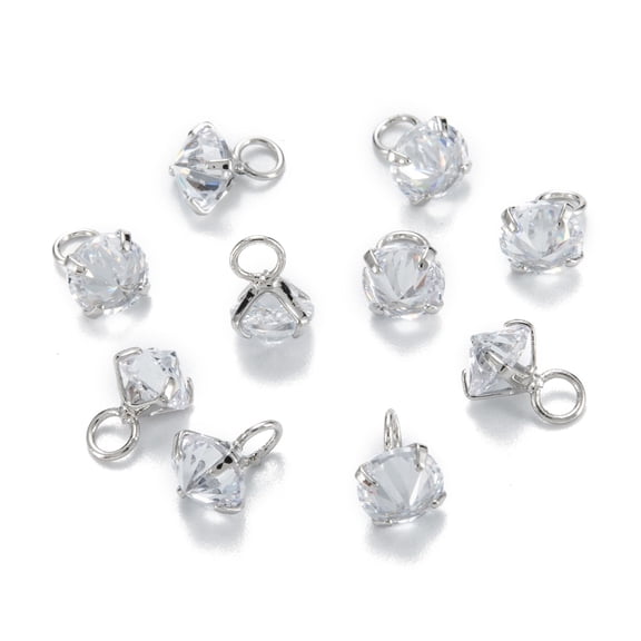 10 pc Brass Clear Cubic Zirconia Charms Long-Lasting Plated Diamond Platinum 9.5x6.5x6.5mm Hole: 3mm