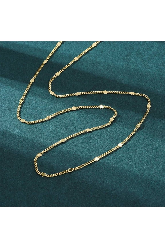 10 pc Brass Curb Chains with Star Necklace for Women Cadmium Free Lead Free Real 18K golden Plated 17.72 inch(45cm)