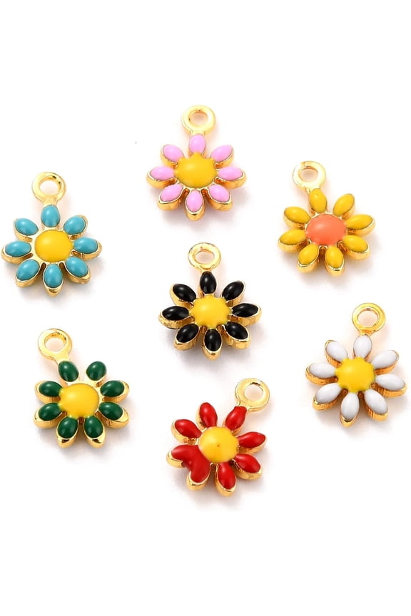 10 pc Brass Enamel Charms Golden Plated Cadmium Free & Lead Free Sunflower Mixed Color 10x7x2mm Hole: 1.2mm creative
