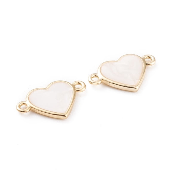 10 pc Brass Enamel Links Long-Lasting Plated Heart White Real 18K Gold Plated 11x17.5x2mm Hole: 1.4mm