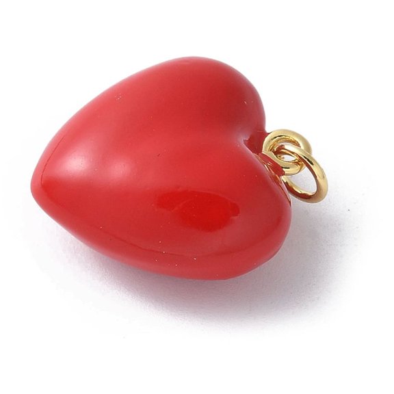 10 pc Brass Enamel Pendants with Jump Ring Heart Charm Real 16K golden Plated Red 20x19x9.5mm Hole: 3mm