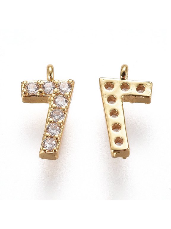 10 pc Brass Micro Pave Clear Cubic Zirconia Charms Number Golden Num.7 9.5~10x4~6.5x2mm Hole: 0.8mm