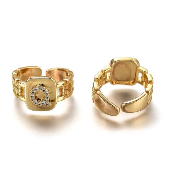 10 pc Brass Micro Pave Clear Cubic Zirconia Cuff Rings Open Rings Long-Lasting Plated Rectangle Golden Letter.Q US Size 7 1/4(17.5mm)