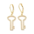thumbnail image 1 of 10 pc Brass Micro Pave Clear Cubic Zirconia Dangle Leverback Earrings for Women Key Real 18K golden Plated 41mm Key: 25x13.5x2.5mm Pin: 0.7mm, 1 of 3