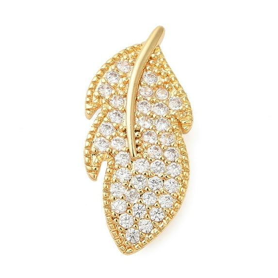 10 pc Brass Micro Pave Clear Cubic Zirconia Fold Over Clasps Cadmium Free & Nickel Free & Lead Free Leaf Real 18K Gold Plated 23.5x11x8.5mm
