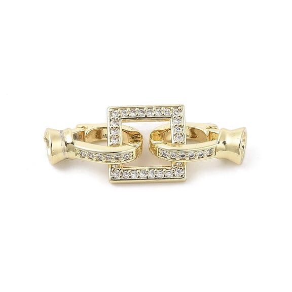 10 pc Brass Micro Pave Clear Cubic Zirconia Fold Over Clasps Square Real 18K golden Plated 25mm
