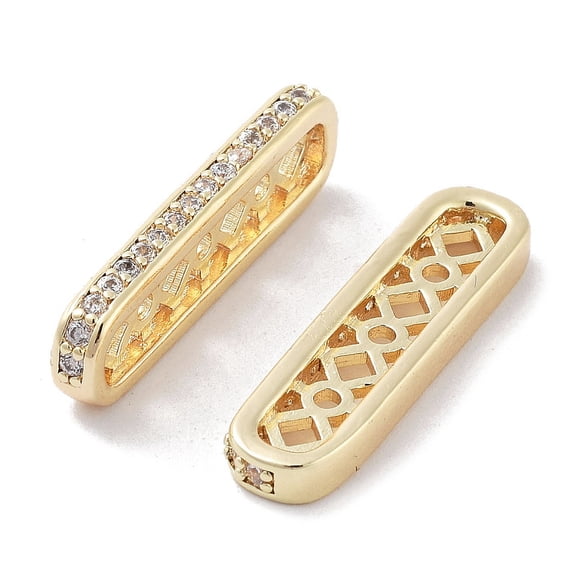 10 pc Brass Micro Pave Clear Cubic Zirconia Multi-Strands Links Spacer Bars Oval 3-Hole Real 18K golden Plated 6x23x2.5mm Hole: 1.2mm