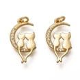 thumbnail image 1 of 10 pc Brass Micro Pave Clear Cubic Zirconia Pendants Long-Lasting Plated with Jump Rings Moon with Couple Cat Real 18K Gold Plated 19x10x2mm Jump Ring: 4x1mm 2mm Inner Diameter, 1 of 3