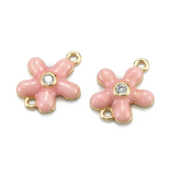10 pc Brass Micro Pave Clear Cubic Zirconia Pendants with Enamel Flower Real 18K golden Plated 16x13x3mm Hole: 1.5mm