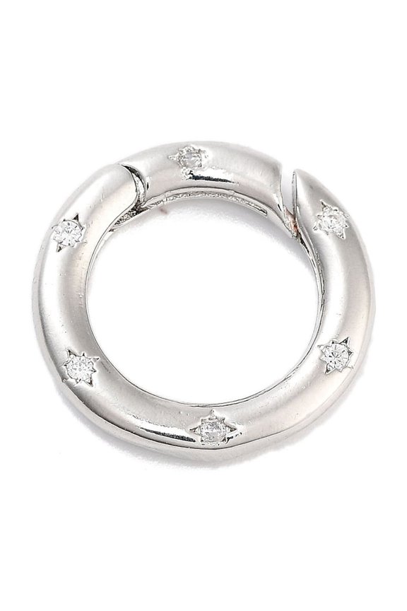 10 pc Brass Micro Pave Clear Cubic Zirconia Spring Gate Rings Long-Lasting Plated Lead Free & Cadmium Free Ring Platinum 15mm Hole: 2.5mm Inner Diameter: 10mm