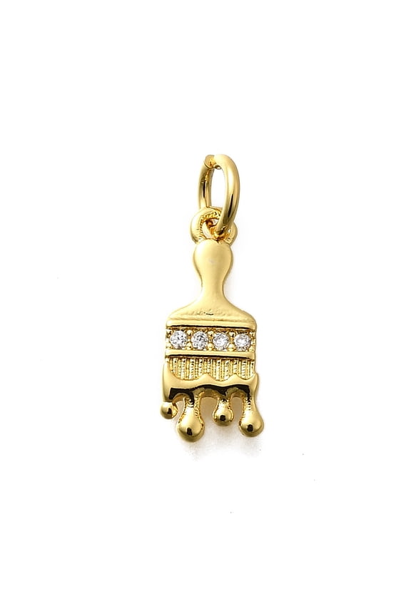 10 pc Brass Micro Pave Cubic Zirconia Charms Brush Rack Plating Cadmium Free & Lead Free Real 18K Gold Plated 14x6x2mm Hole: 3mm