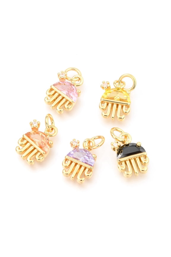 10 pc Brass Micro Pave Cubic Zirconia Charms with Jump Rings Long-Lasting Plated Real 18K Gold Plated Jellyfish Shape Mixed Color 12.5x8.5x4.5mm Hole: 3.3mm