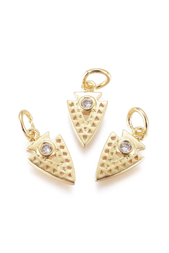 10 pc Brass Micro Pave Cubic Zirconia Charms with Jump Rings Inverted Triangle Clear Golden 12.5x7x2mm Jump Rings: 3mm