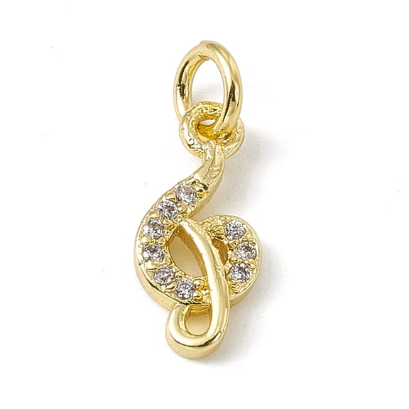 10 pc Brass Micro Pave Cubic Zirconia Charms with Jump Rings Music Note Charm Real 18K golden Plated 12.5x5.5x2mm Hole: 2.7mm
