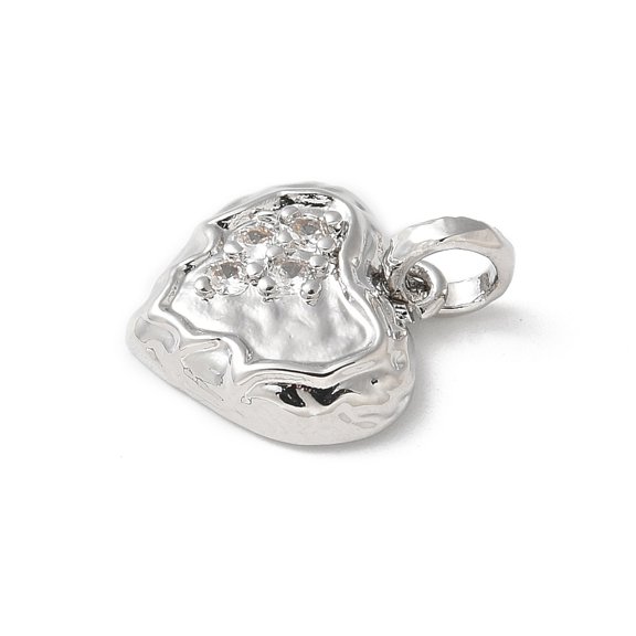 10 pc Brass Micro Pave Cubic Zirconia Pendants Platinum Rack Plating Long-Lasting Plated Cadmium Free Lead Free with Jump Ring Heart 14.5x13.5x3.5mm Hole: 3.5mm