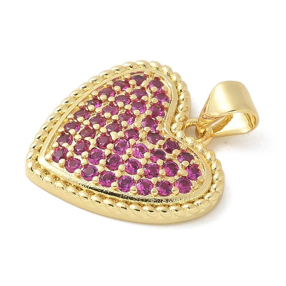 10 pc Brass Micro Pave Cubic Zirconia Pendants Rack Plating Long-Lasting Plated Lead Free & Cadmium Free Heart Medium Violet Red 17x18x3mm Hole: 4.5x3.5mm