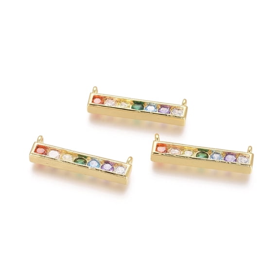 10 pc Brass Micro Pave Cubic Zirconia Pendants Rectangle Colorful Golden 6x20x2.5mm Hole: 1.2mm