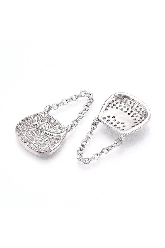 10 pc Brass Micro Pave Cubic Zirconia Pendants bag Charms Platinum 28x16x3.2mm Hole: 1.2mm bag: 15.5x16x3.2mm