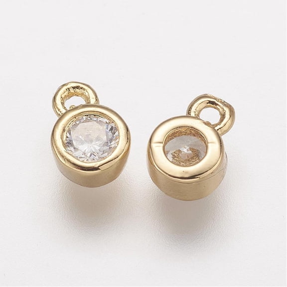 10 pc Brass Micro Pave Grade AAA Cubic Zirconia Charms Lead Free & Nickel Free & Cadmium Free Flat Round 6.5~7.5x4.3x2mm Hole: 1mm