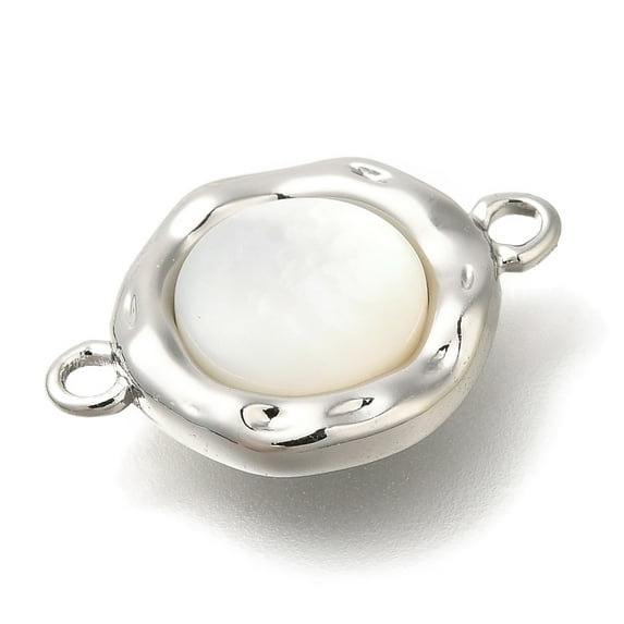 10 pc Brass Pave Natural White Shell Flat Round Connector Charms Platinum 18.5x13x4.5mm Hole: 1.6mm