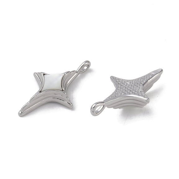 10 pc Brass Pave Shell Pendants Star Charms Platinum 25.5x15x6mm Hole: 2x1.2mm
