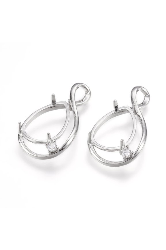 10 pc Brass Pendant Cabochon Settings Rhinestone Claw Settings Prong Settings with Cubic Zirconia teardrop Platinum Tray: 18x13mm 30x17x4mm Hole: 3x5.5mm