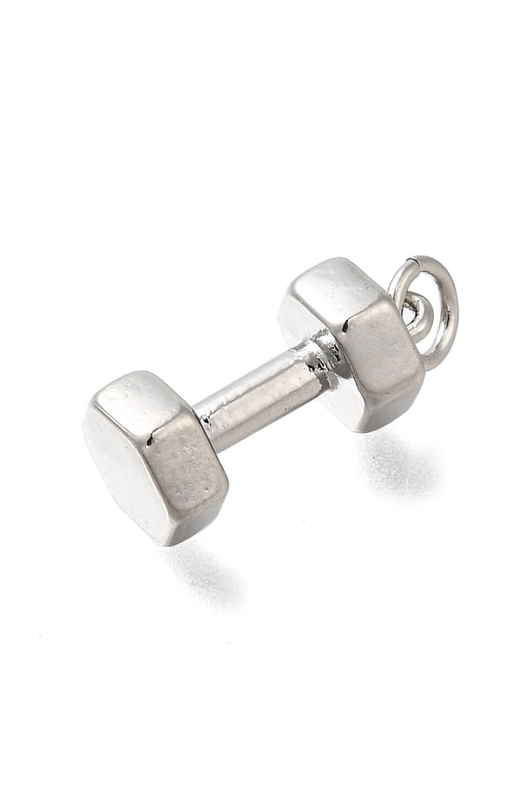 10 pc Brass Pendants Dumbbell Charms with Jump Ring Long-Lasting Plated Lead Free Cadmium Free Platinum 16x8x7mm
