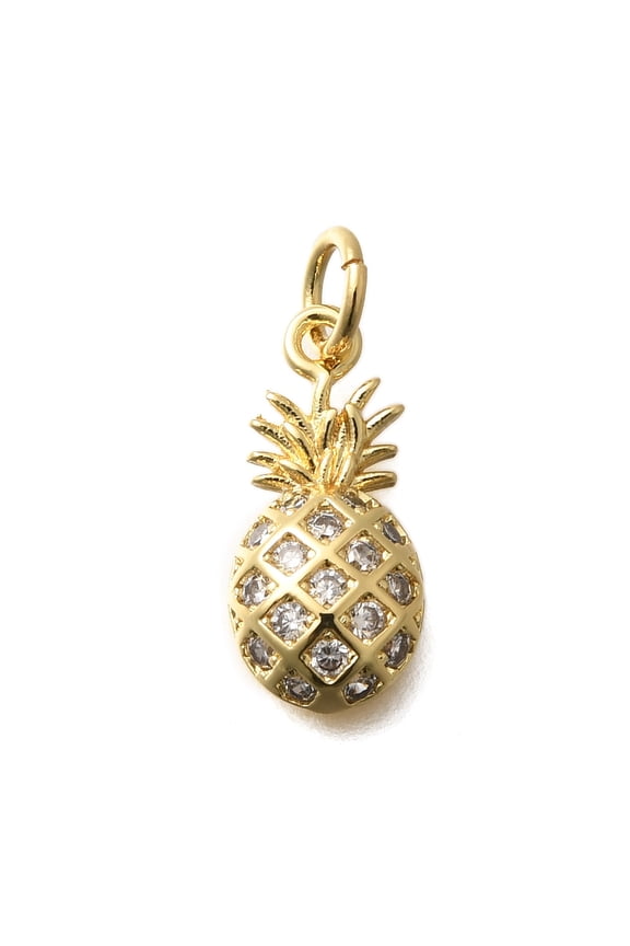 10 pc Brass Pendants Fruit Charms Lead Free & Cadmium Free Long-Lasting Plated with Jump Ring Pineapple 16x7.5x3.5mm Hole: 3.5mm